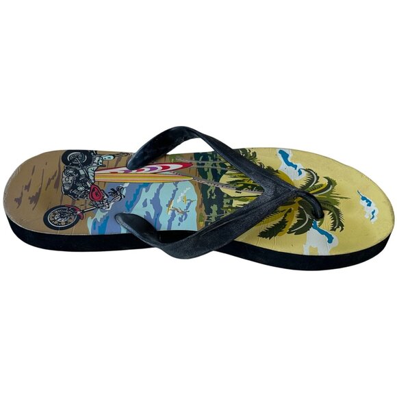 Beach Theme Flip Flops Sandals Men's Size Large (Brand Unknown) - Picture 4 of 16